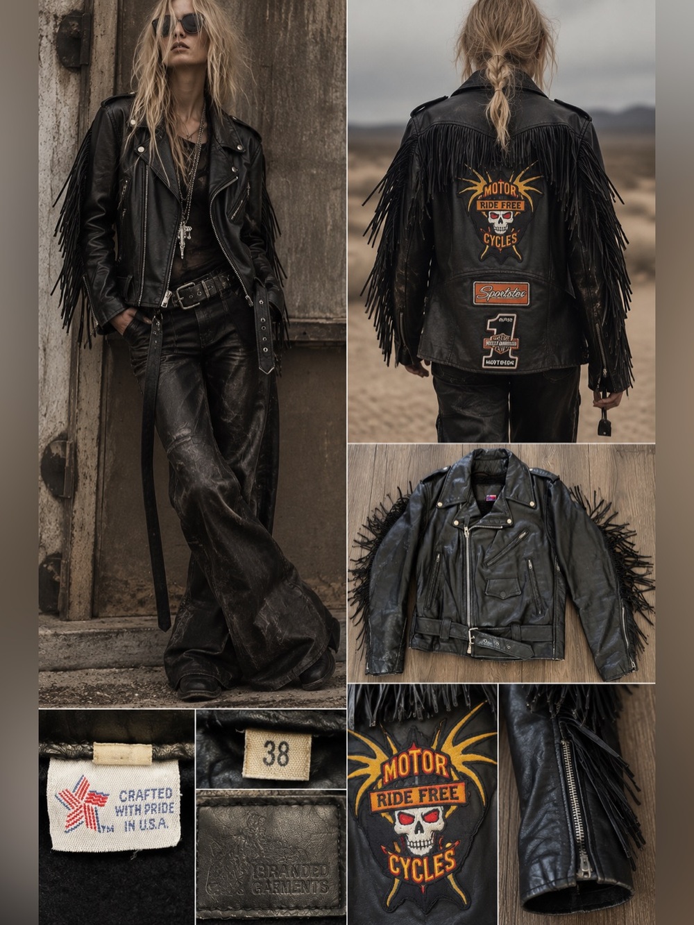 Vintage Harley Davidson Leather Fringe Motorcycle Jacket USA Made Size 38